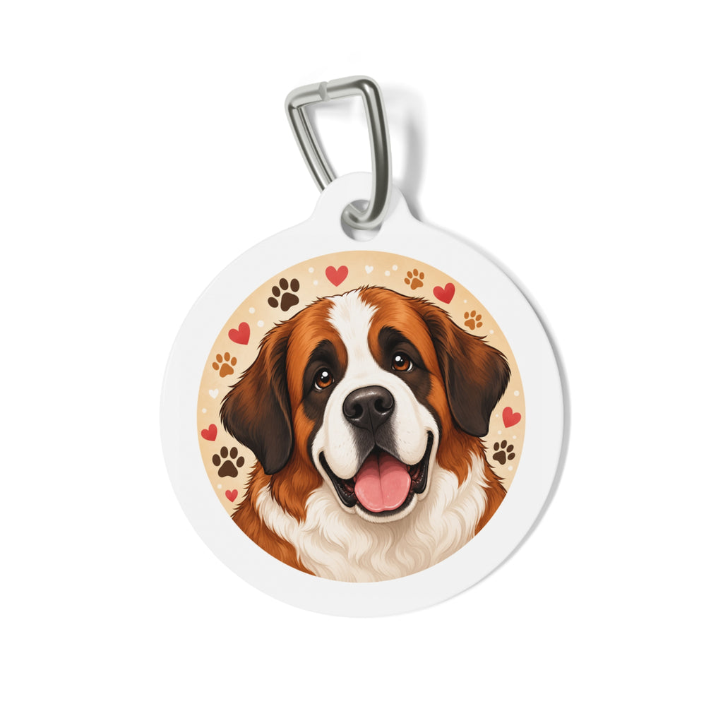 Saint Bernard Soft Floral Watercolor Personalized Dog ID Tag