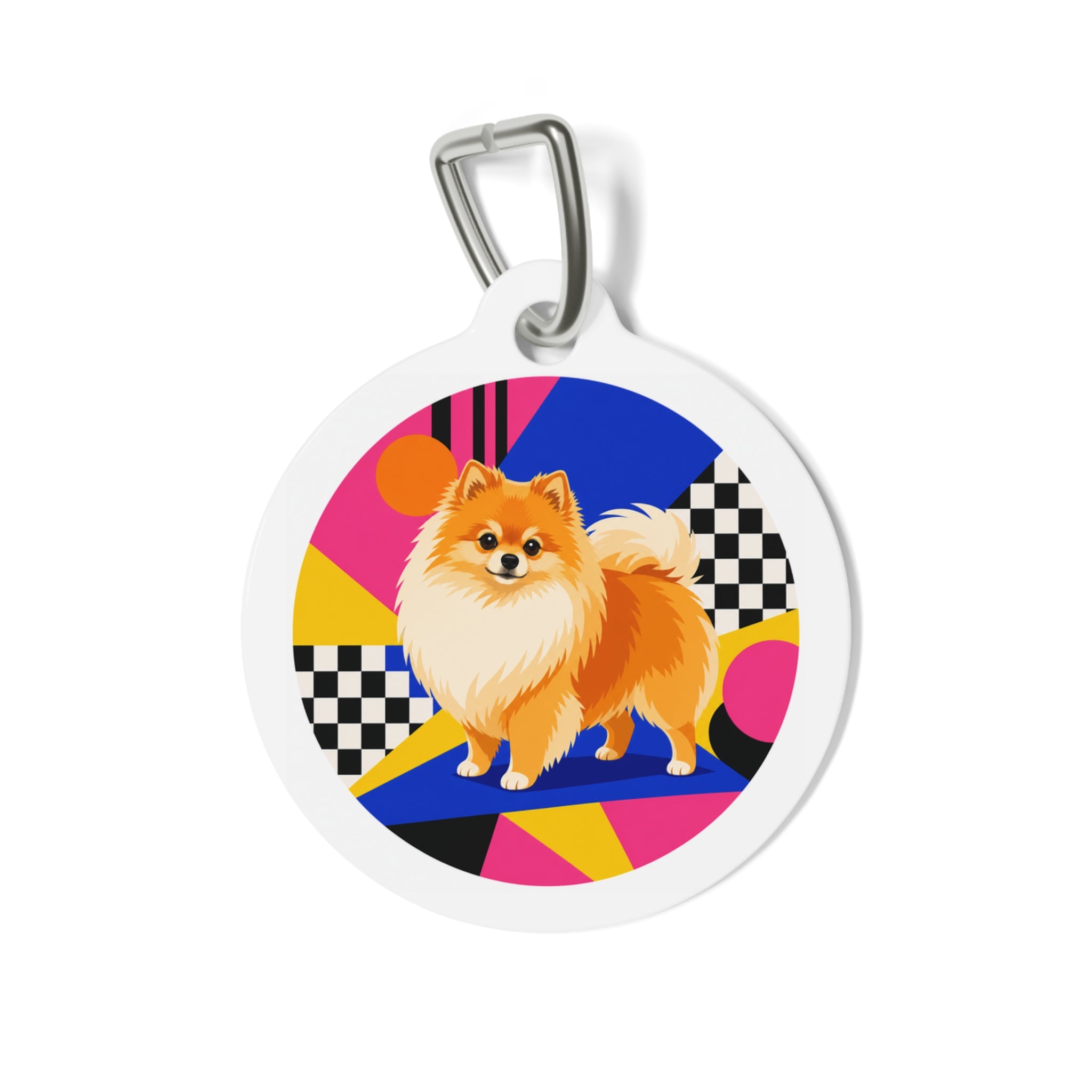 Pomeranian Bold Checkerboard Pop Art Personalized Dog ID Tag