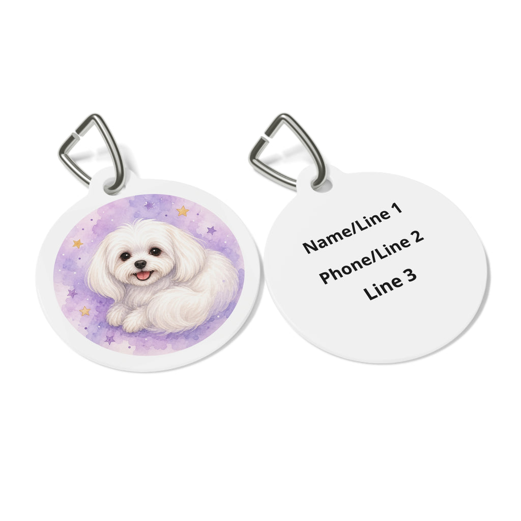 Chapa de identificación personalizada para perro "Lavanda maltesa celestial" en acuarela