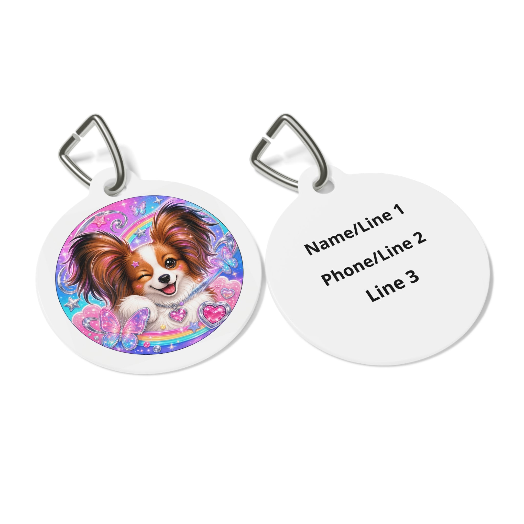 Papillon Cosmic Candy Hearts Personalized Dog ID Tag