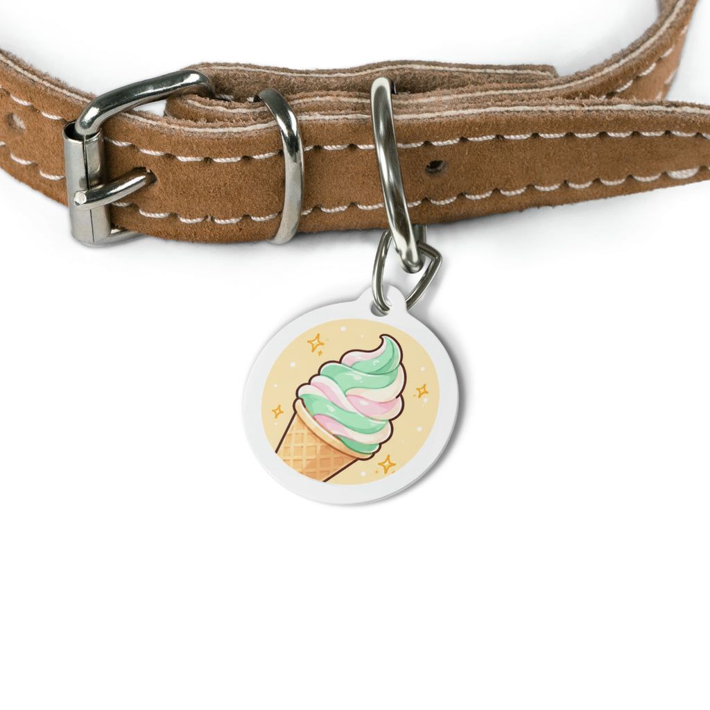 Pastel Swirl Cone Whimsical Foodie Art Personalized Dog ID Tag