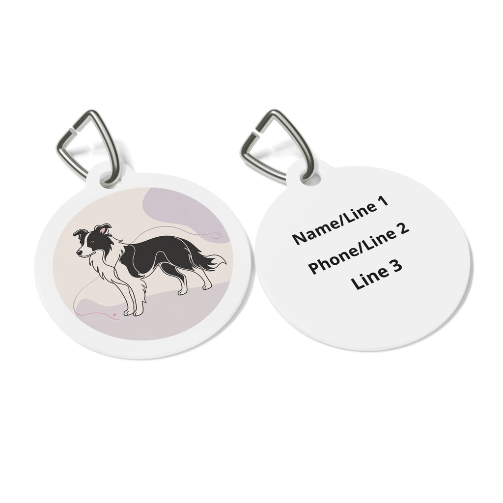 Placa de identificación personalizada para perro con silueta elegante de Border Collie