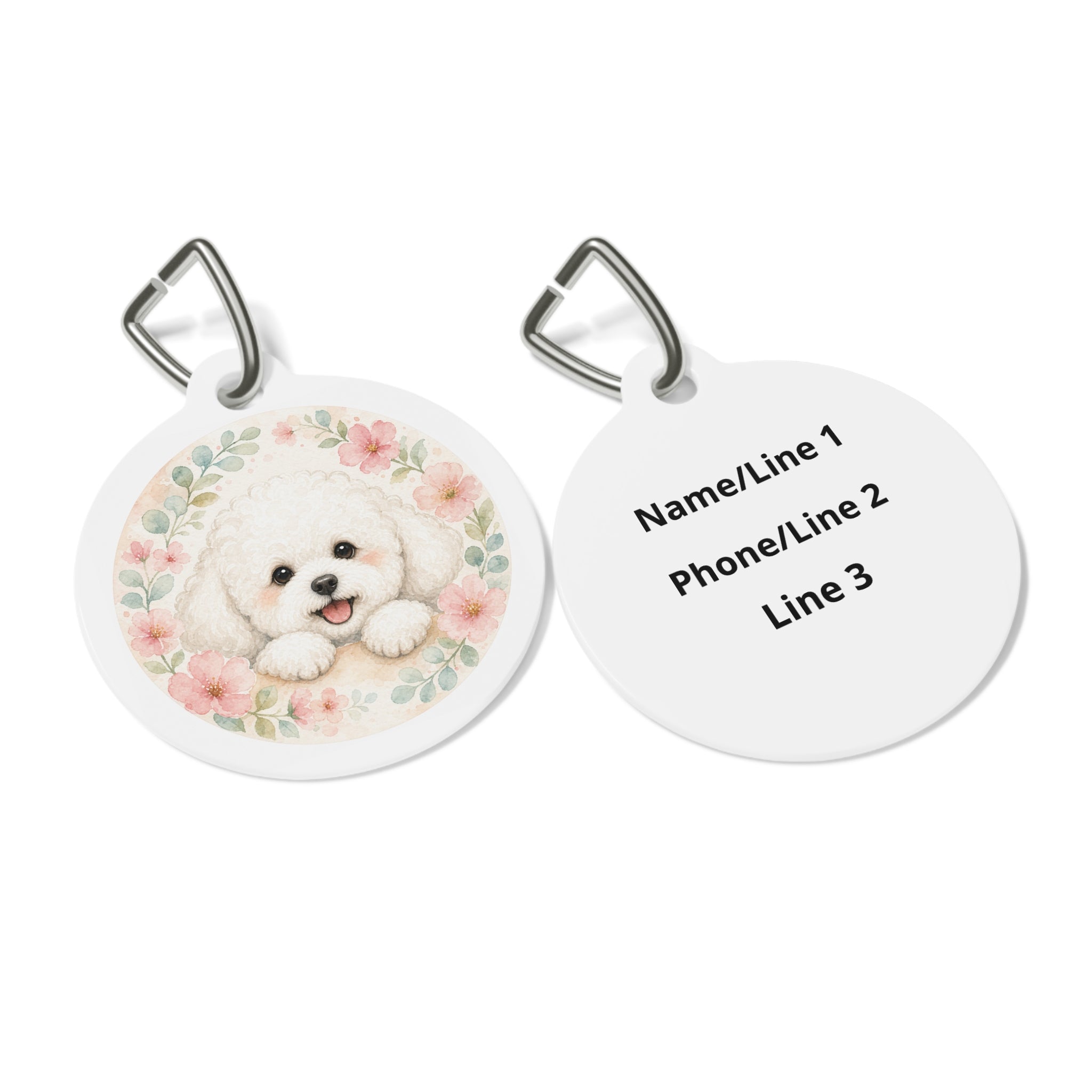 Bichon Frise Joyful Floral Personalized Dog ID Tag