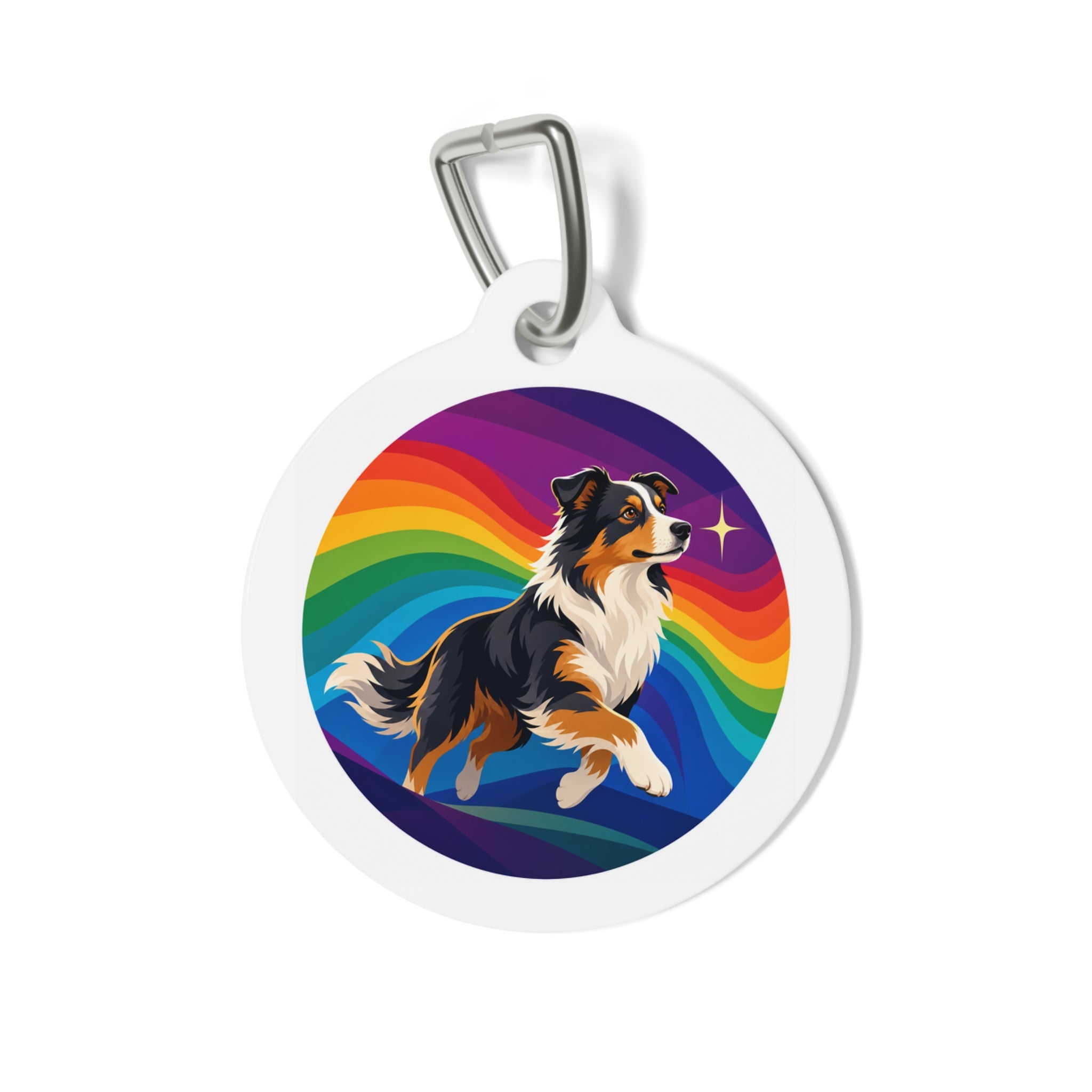 Australian Shepherd Rainbow Run Personalized Dog ID Tag