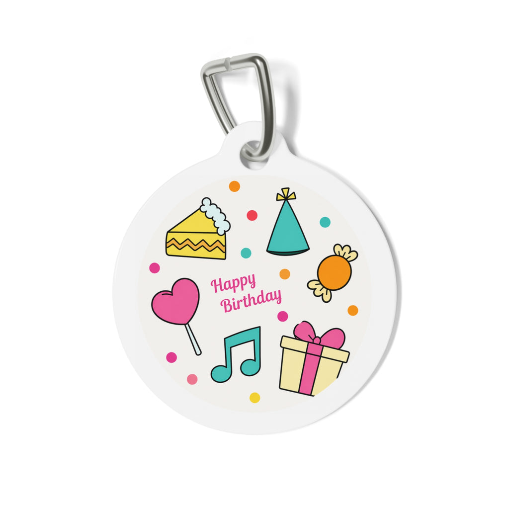 Placa de identificación personalizada para perro con garabato de cumpleaños dibujado a mano para fiesta