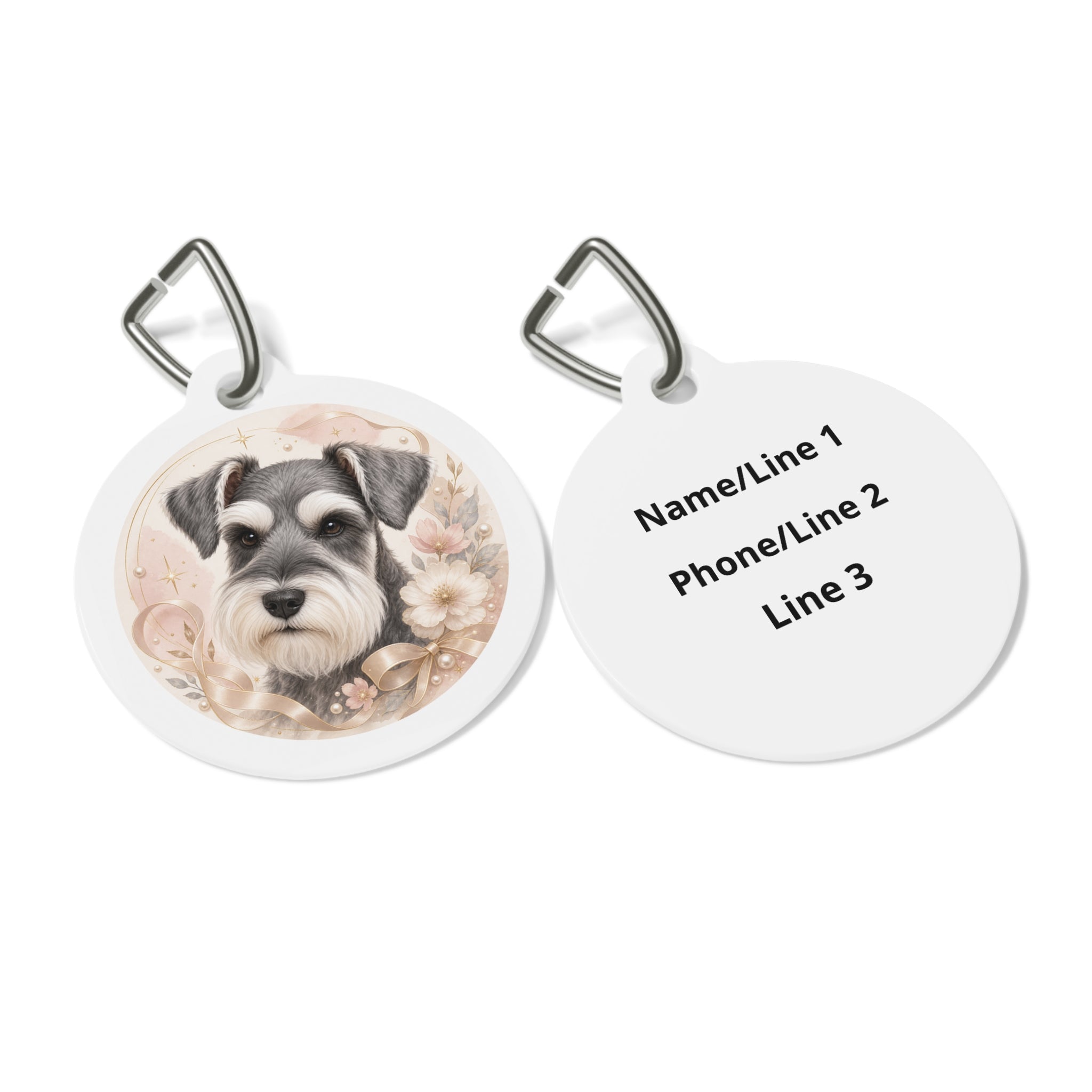Miniature Schnauzer Blush Floral Watercolor Personalized Dog ID Tag
