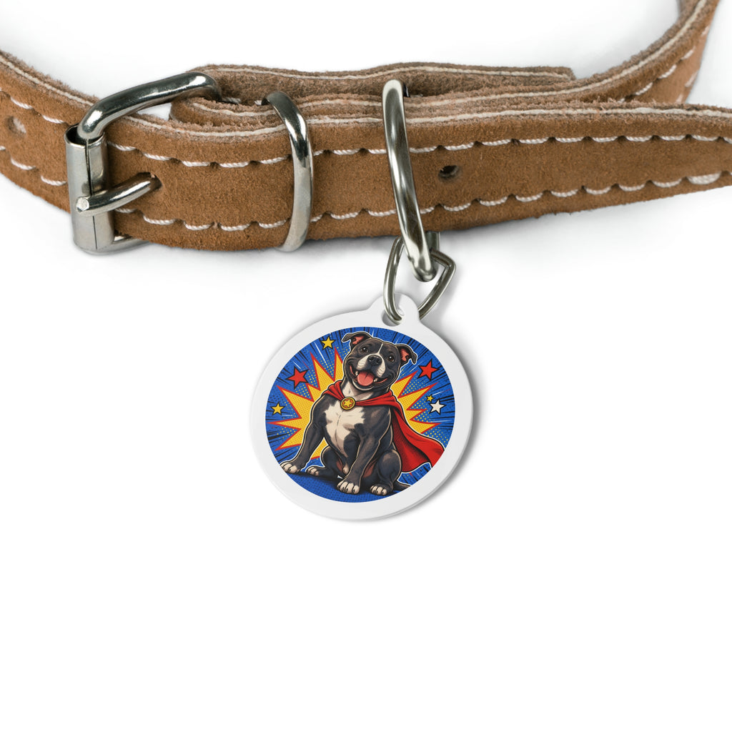 Staffordshire Bull Terrier Superhero Comic Personalized Dog ID Tag