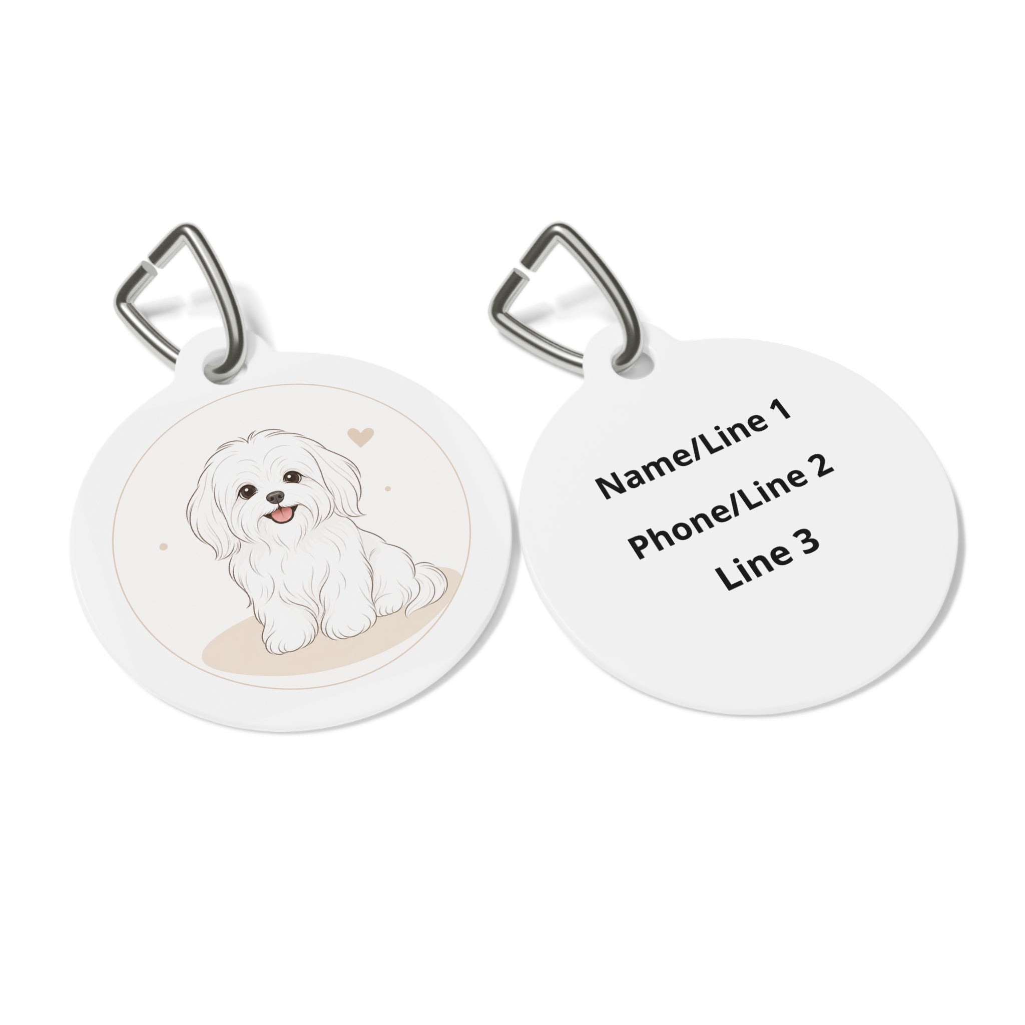 Maltese Minimal Seated Pup Sketch Personalized Dog ID Tag