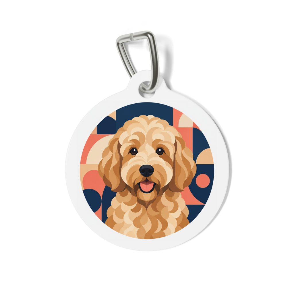 Retrato Geométrico a Color de Goldendoodle Placa de Identificación Personalizada para Perro