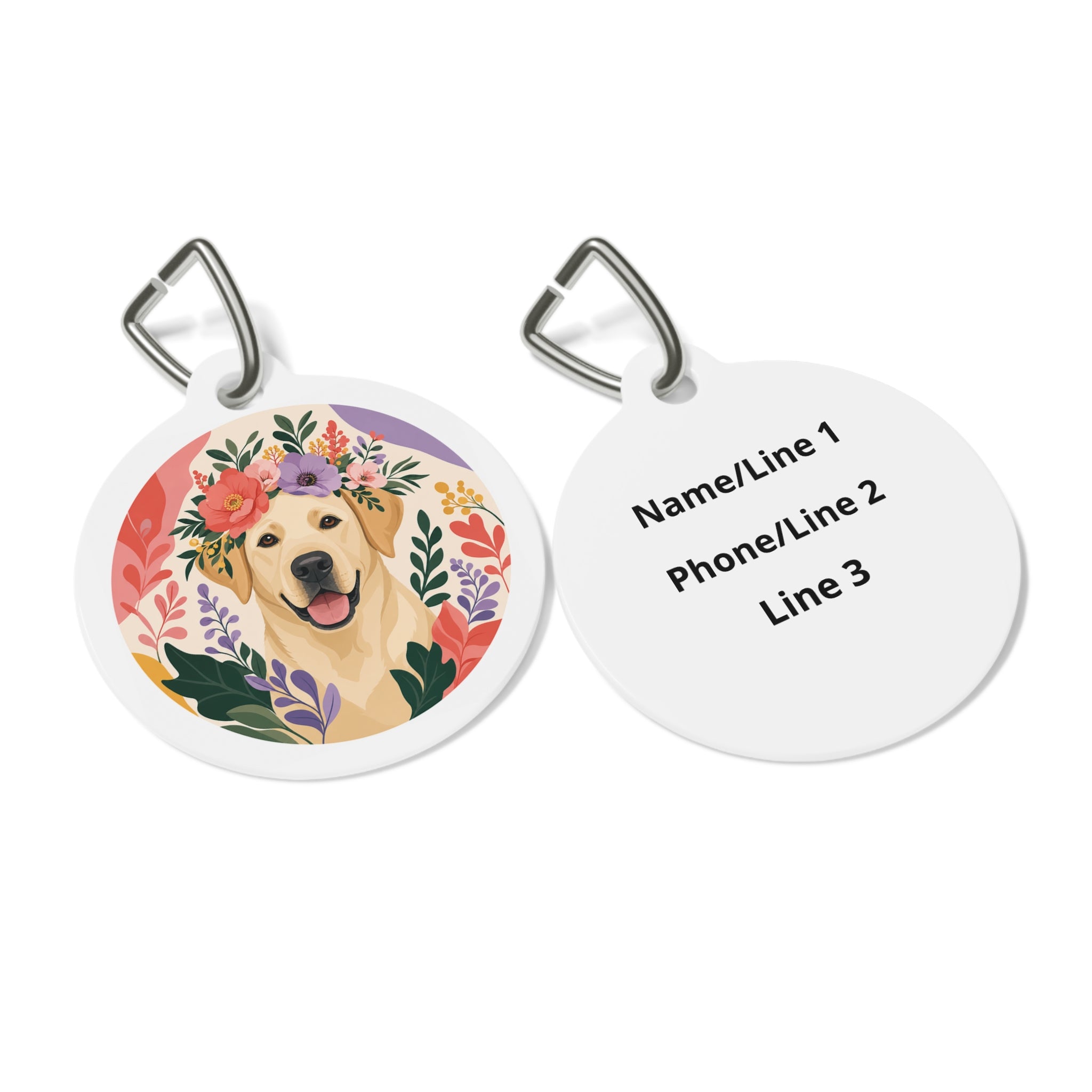 Labrador Retriever Wildflower Crown Personalized Dog ID Tag