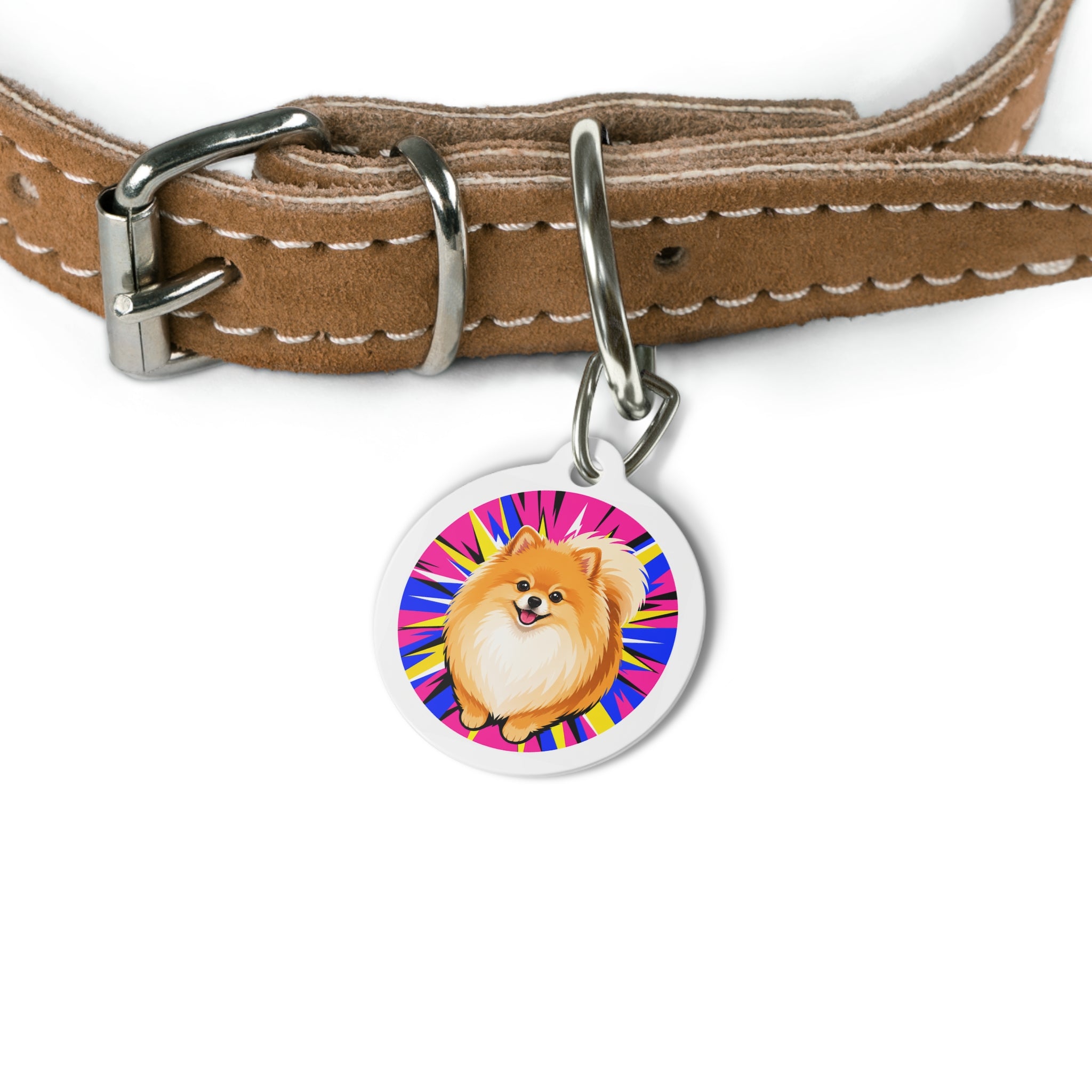 Pomeranian Radiant Pop Sunburst Personalized Dog ID Tag