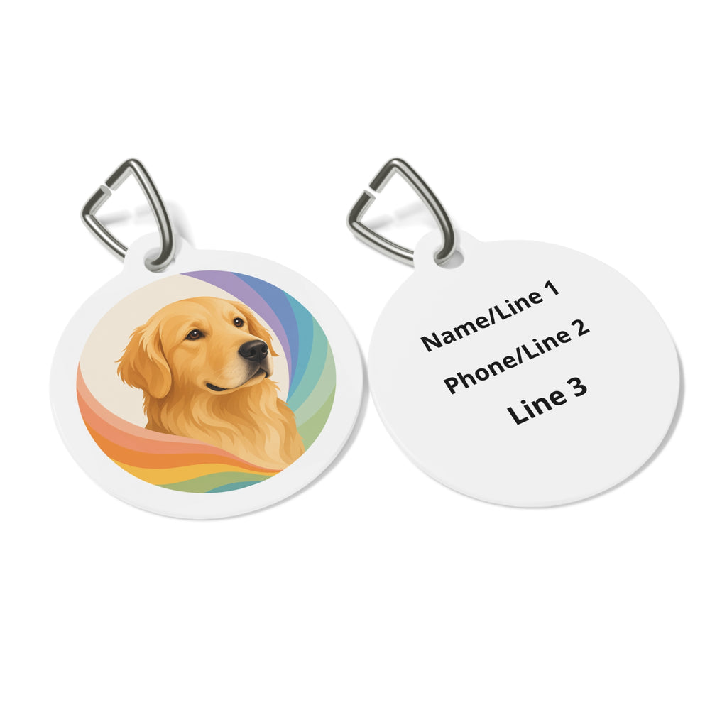 Etiqueta de identificación de perro personalizada Golden Retriever Aura Arcoíris