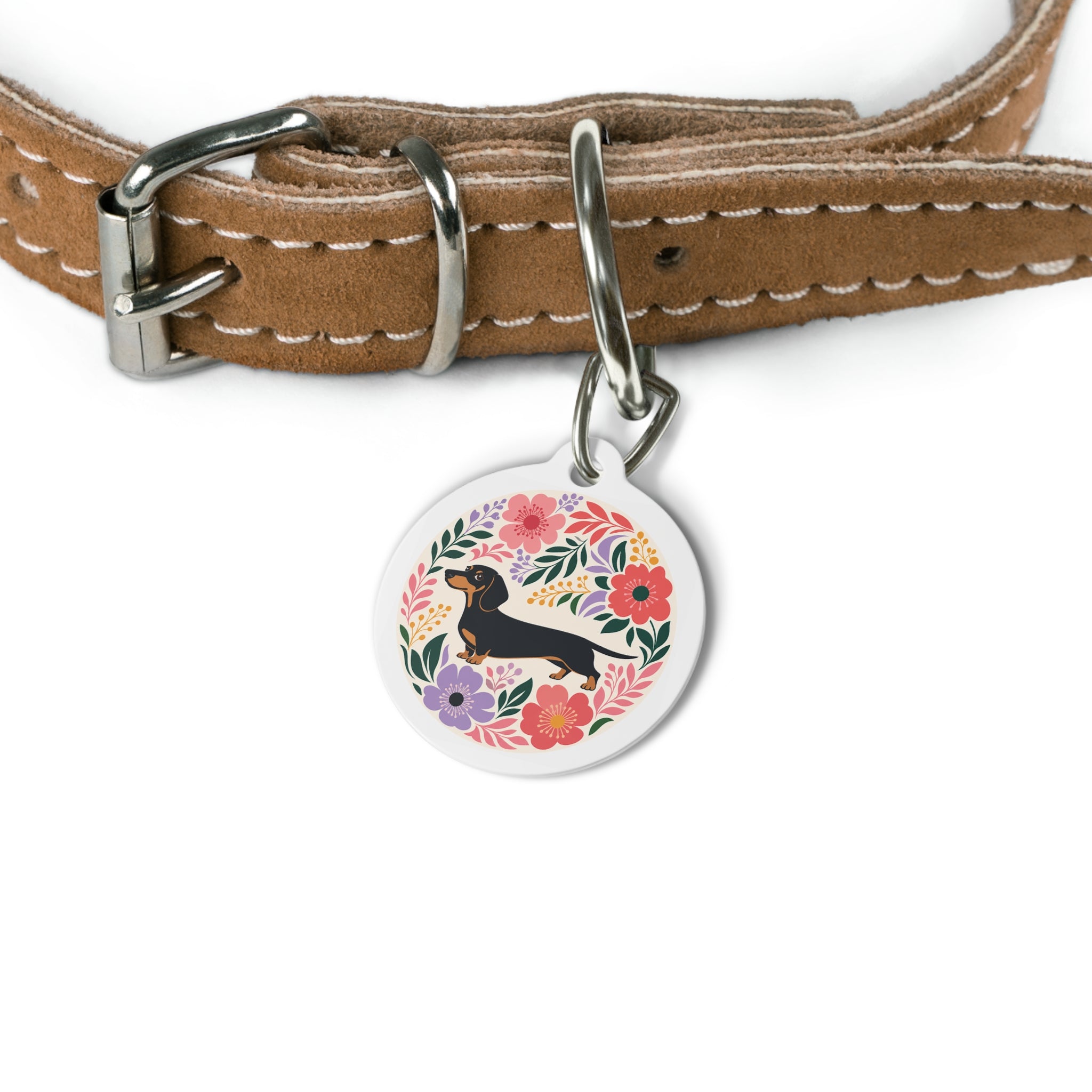 Dachshund Joyful Floral Personalized Dog ID Tag