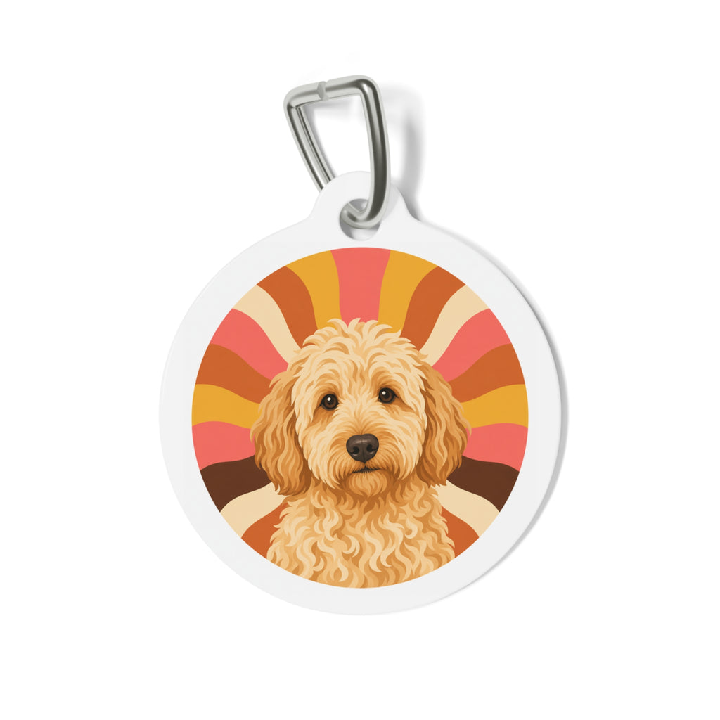 Etiqueta de identificación de perro personalizada Goldendoodle Retro Amanecer