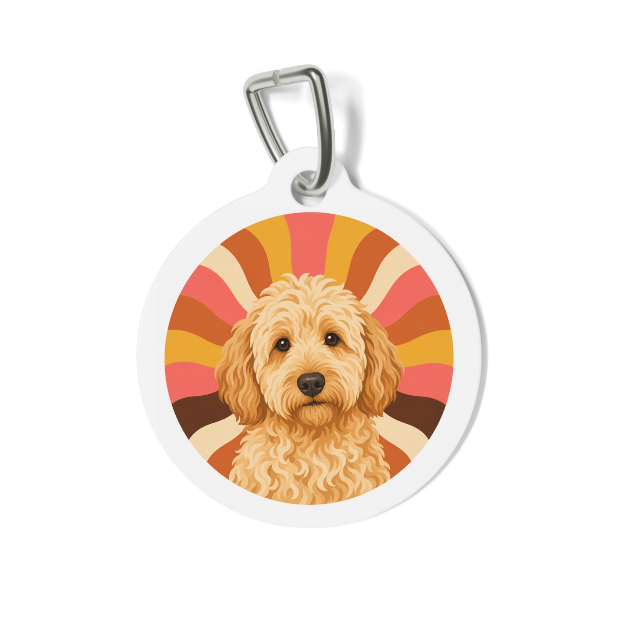Etiqueta de identificación de perro personalizada Goldendoodle Retro Amanecer