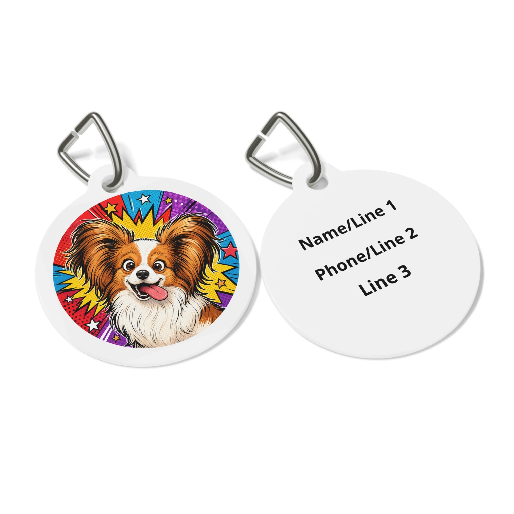 Papillon Comic Starburst Personalized Dog ID Tag