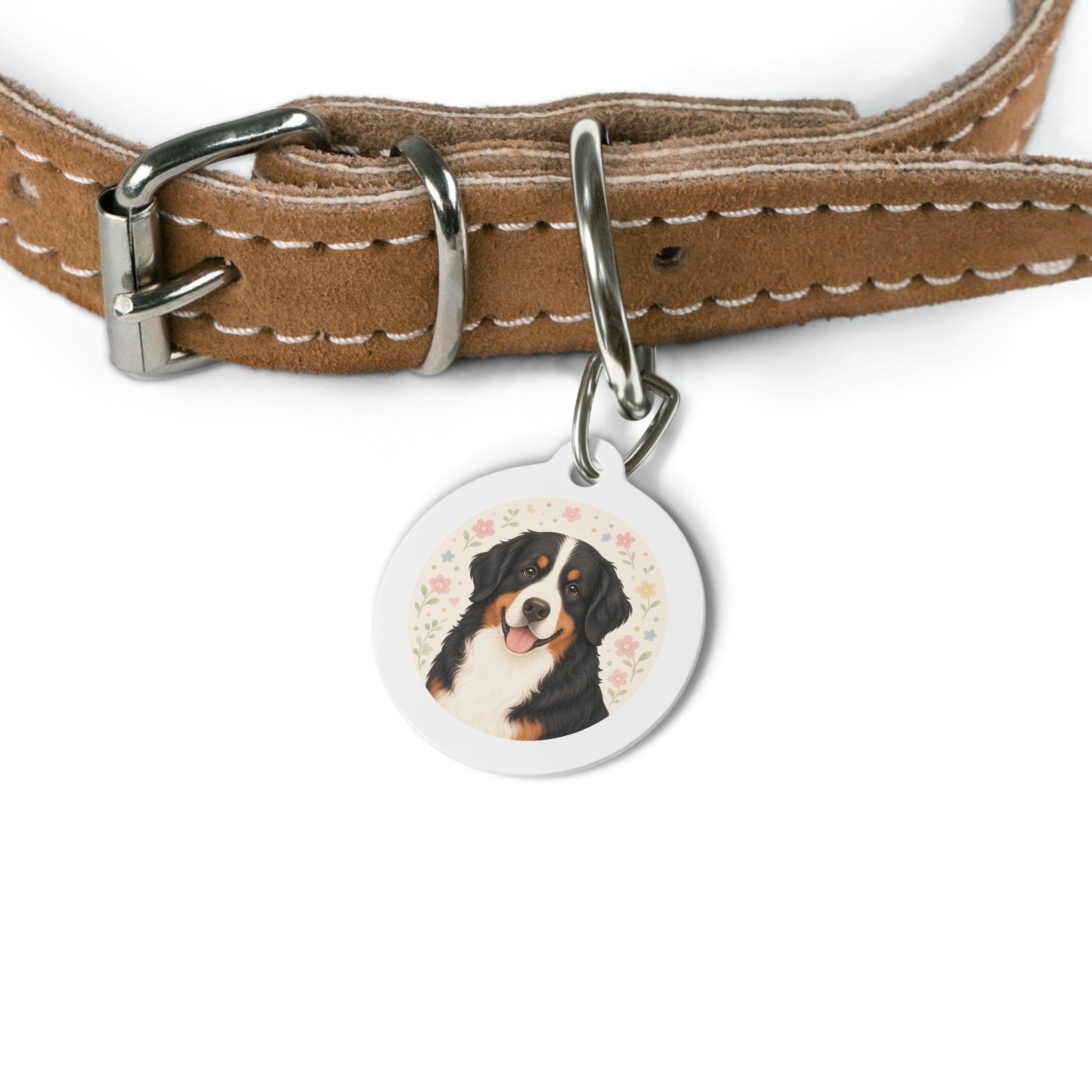 Bernese Mountain Dog Artful Botanical Portrait Personalized Dog ID Tag