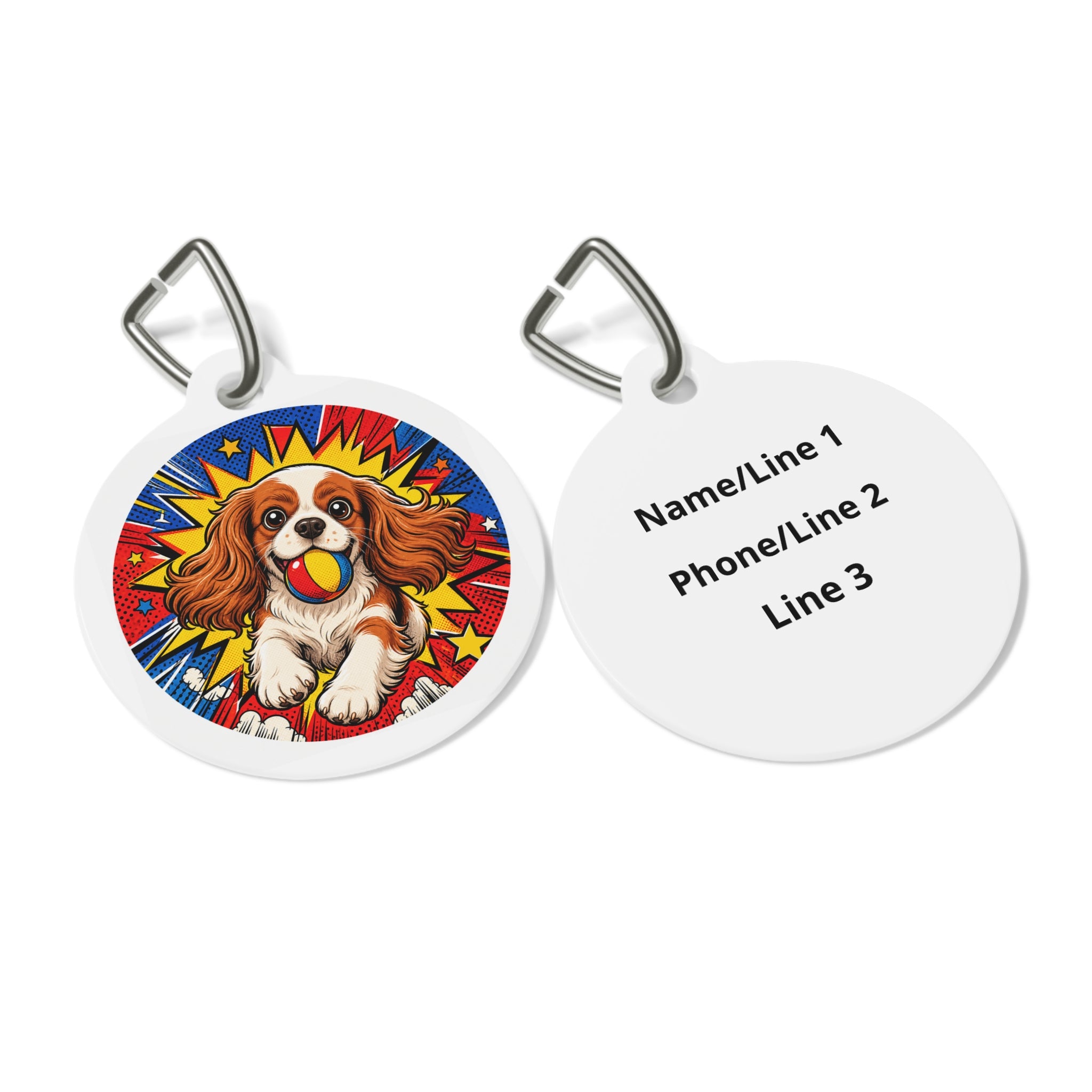 Cavalier King Charles Spaniel Comic Ball-Chaser Personalized Dog ID Tag