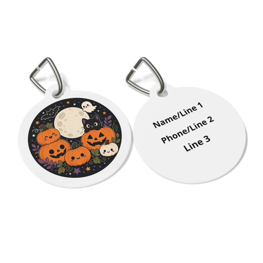 Moonlit Black Cat & Pumpkin Patch Personalized Dog ID Tag