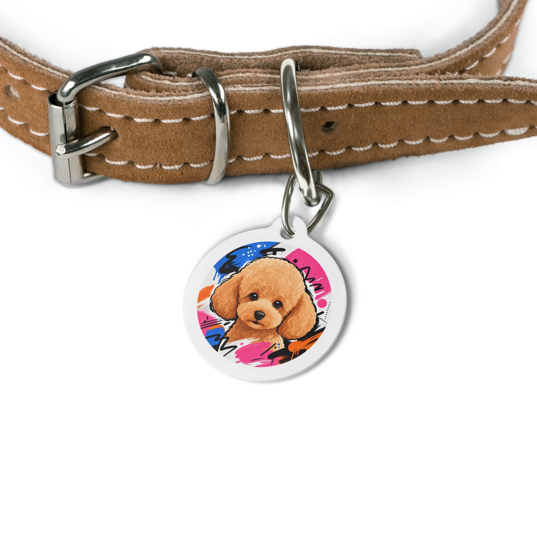 Toy Poodle Scribble Street Art Apricot Personalized Dog ID Tag