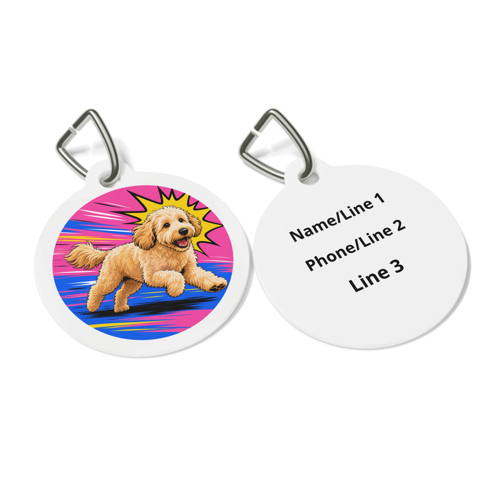 Chapa Identificativa Personalizada para Perro Goldendoodle enérgico de Arte Pop
