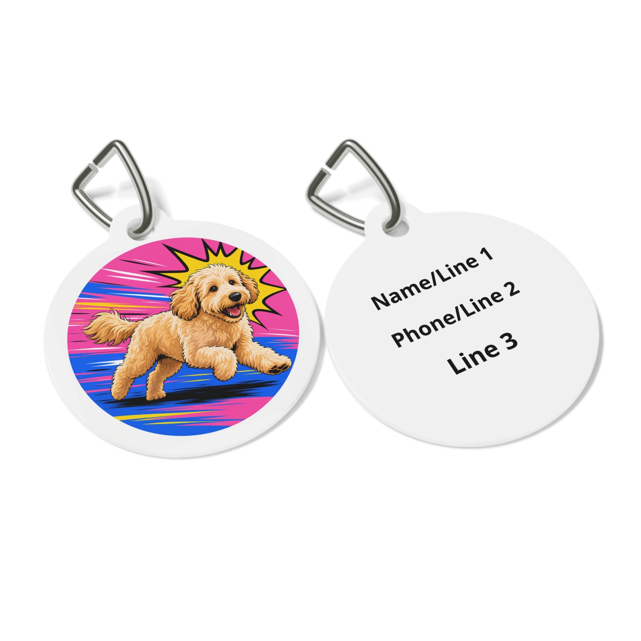 Goldendoodle Energetic Pop Art Pup Personalized Dog ID Tag