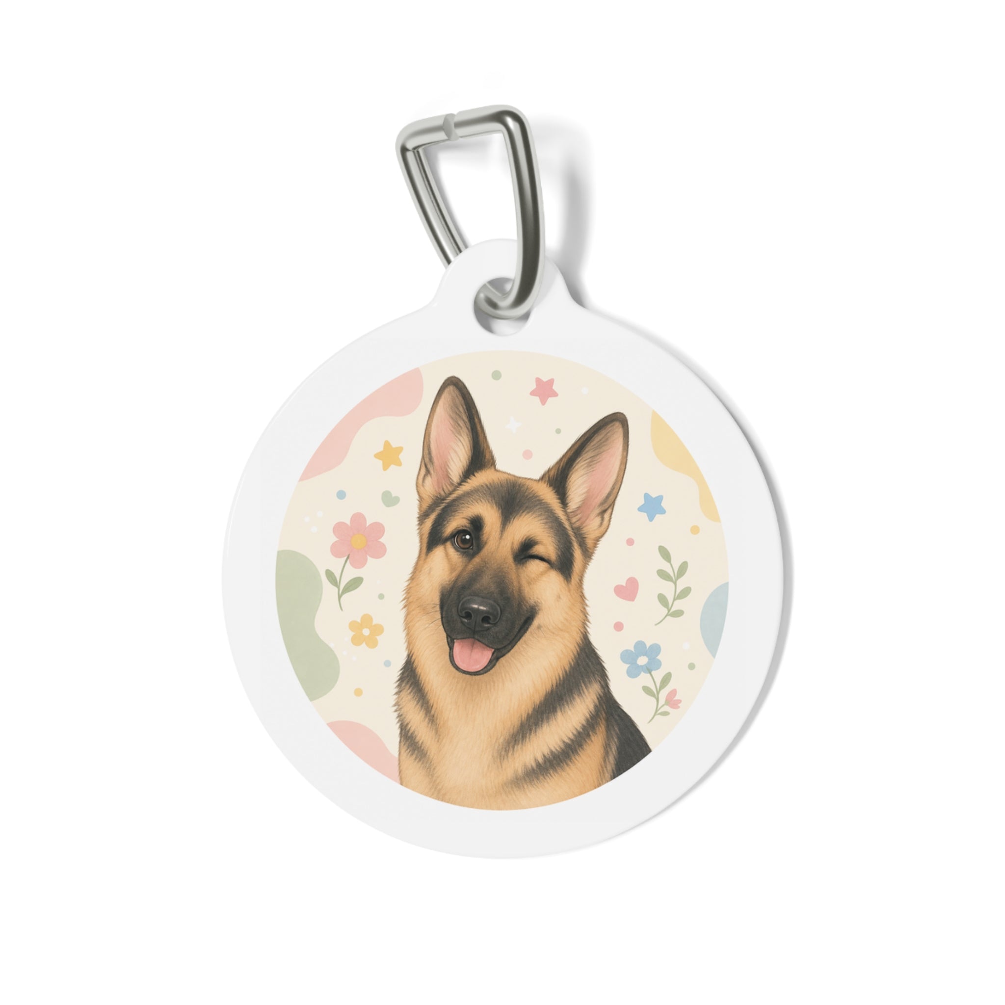 German Shepherd Pastel Floral Portrait Personalized Dog ID Tag