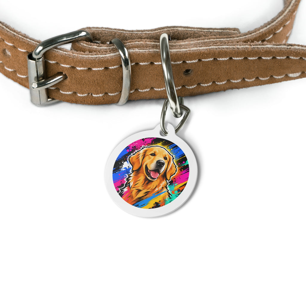 Placa de Identificación Personalizada para Perro Golden Retriever Pop-Art Alegría