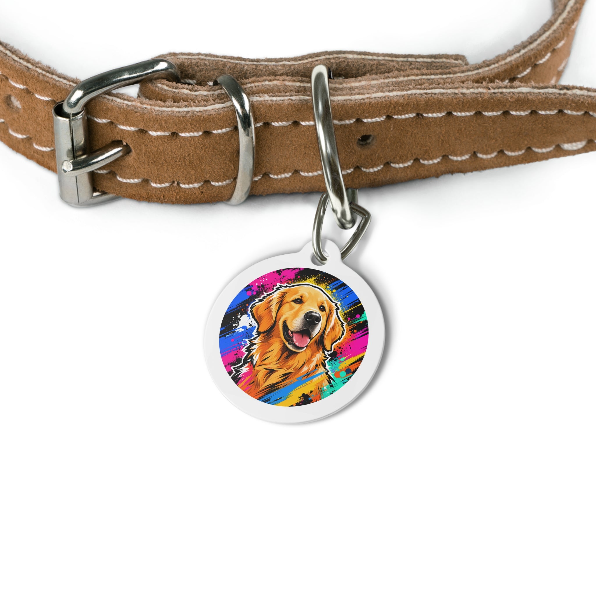 Placa de Identificación Personalizada para Perro Golden Retriever Pop-Art Alegría
