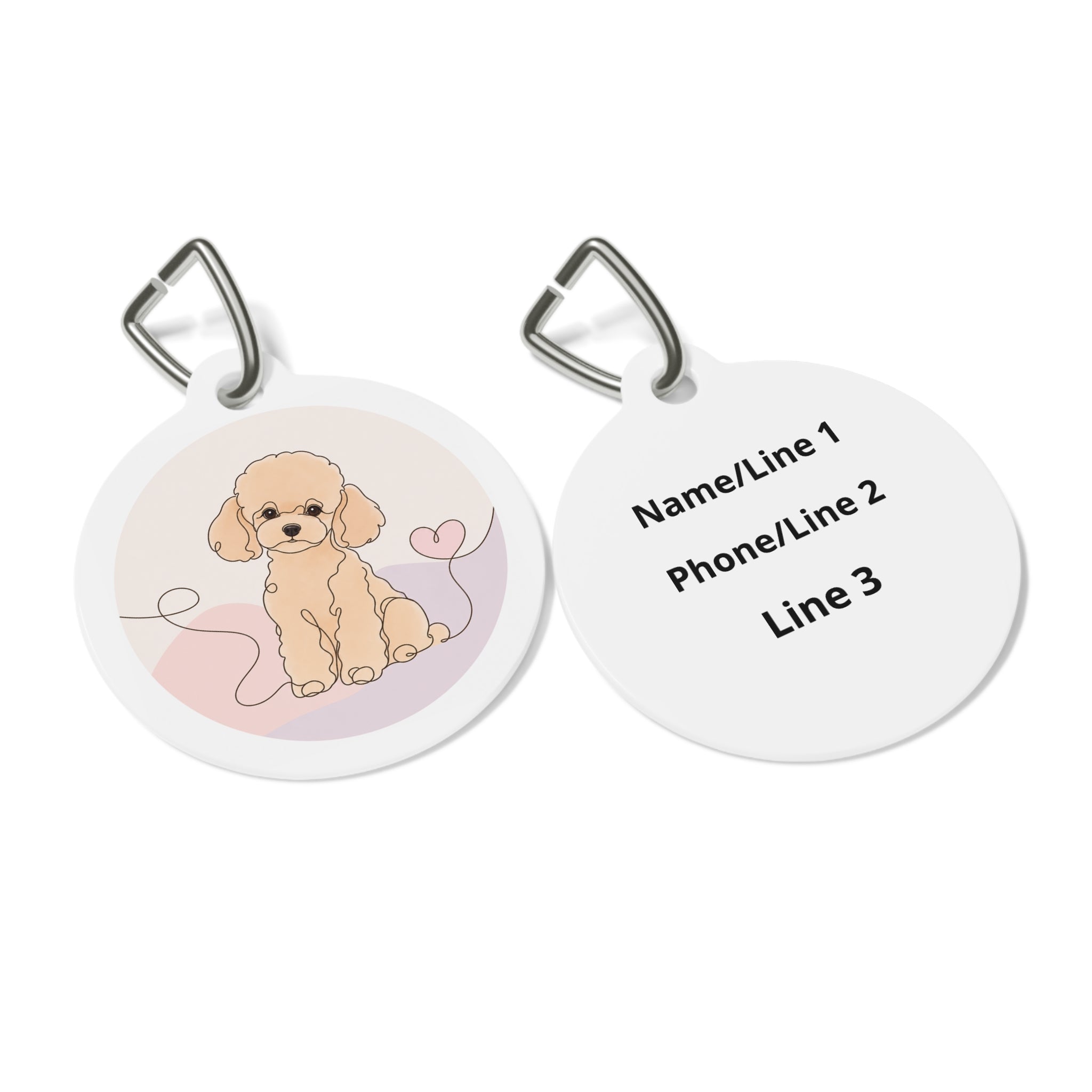 Toy Poodle Sweetheart Line Art Apricot Puppy Personalized Dog ID Tag