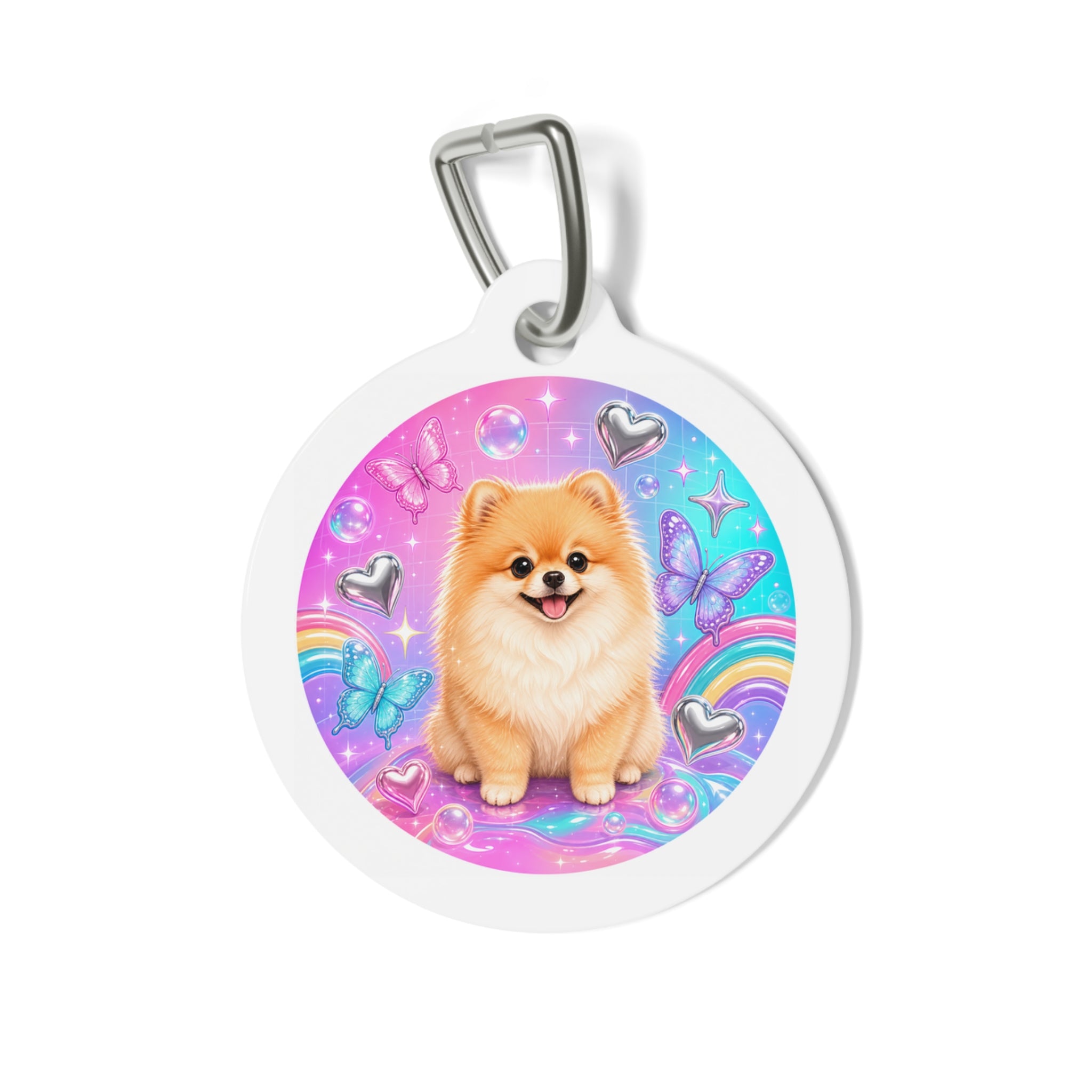 Pomeranian Kawaii Rainbow Butterfly Personalized Dog ID Tag
