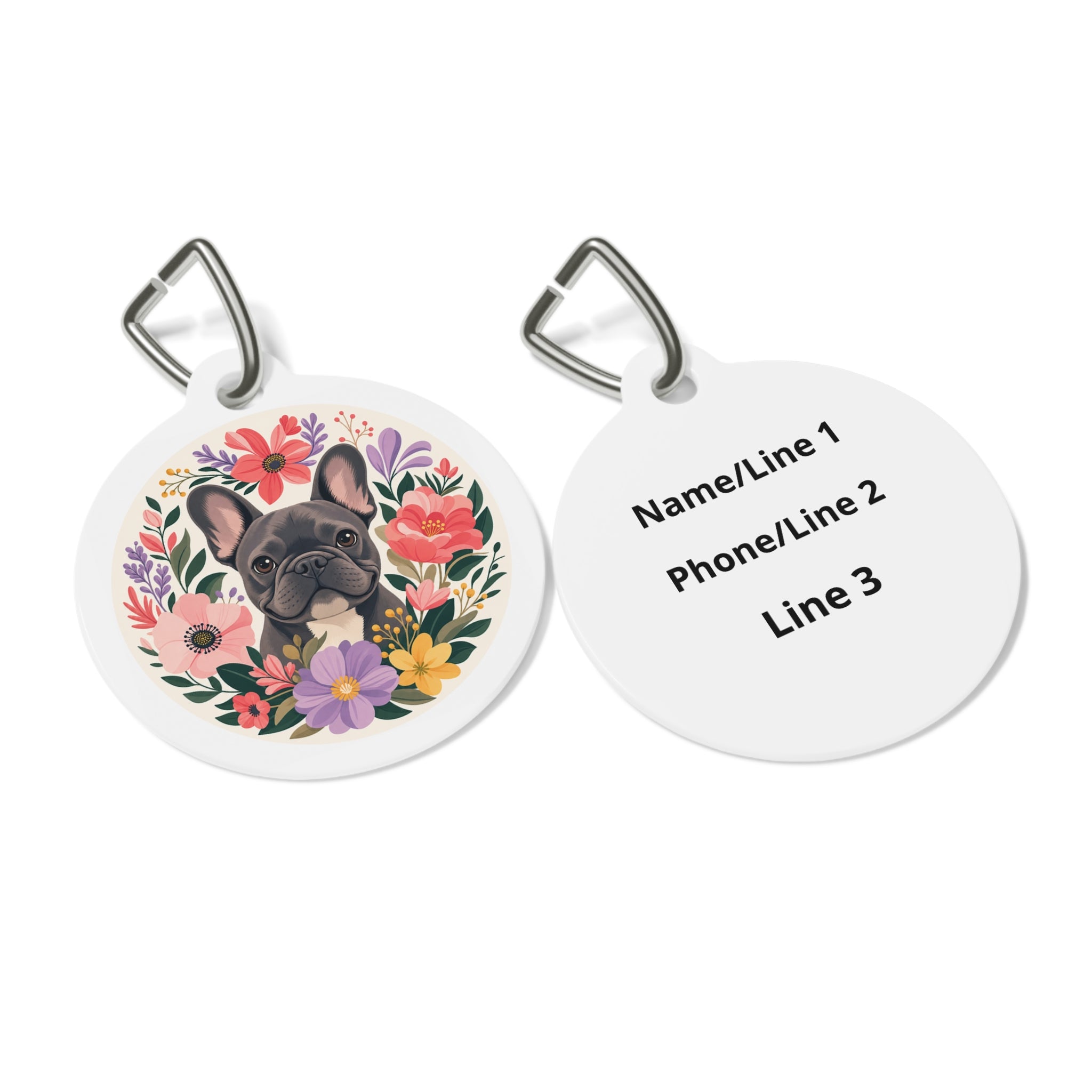 French Bulldog Floral Personalized Dog ID Tag