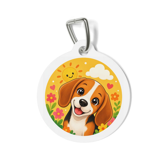 Beagle Sunny Floral Cartoon Personalized Dog ID Tag
