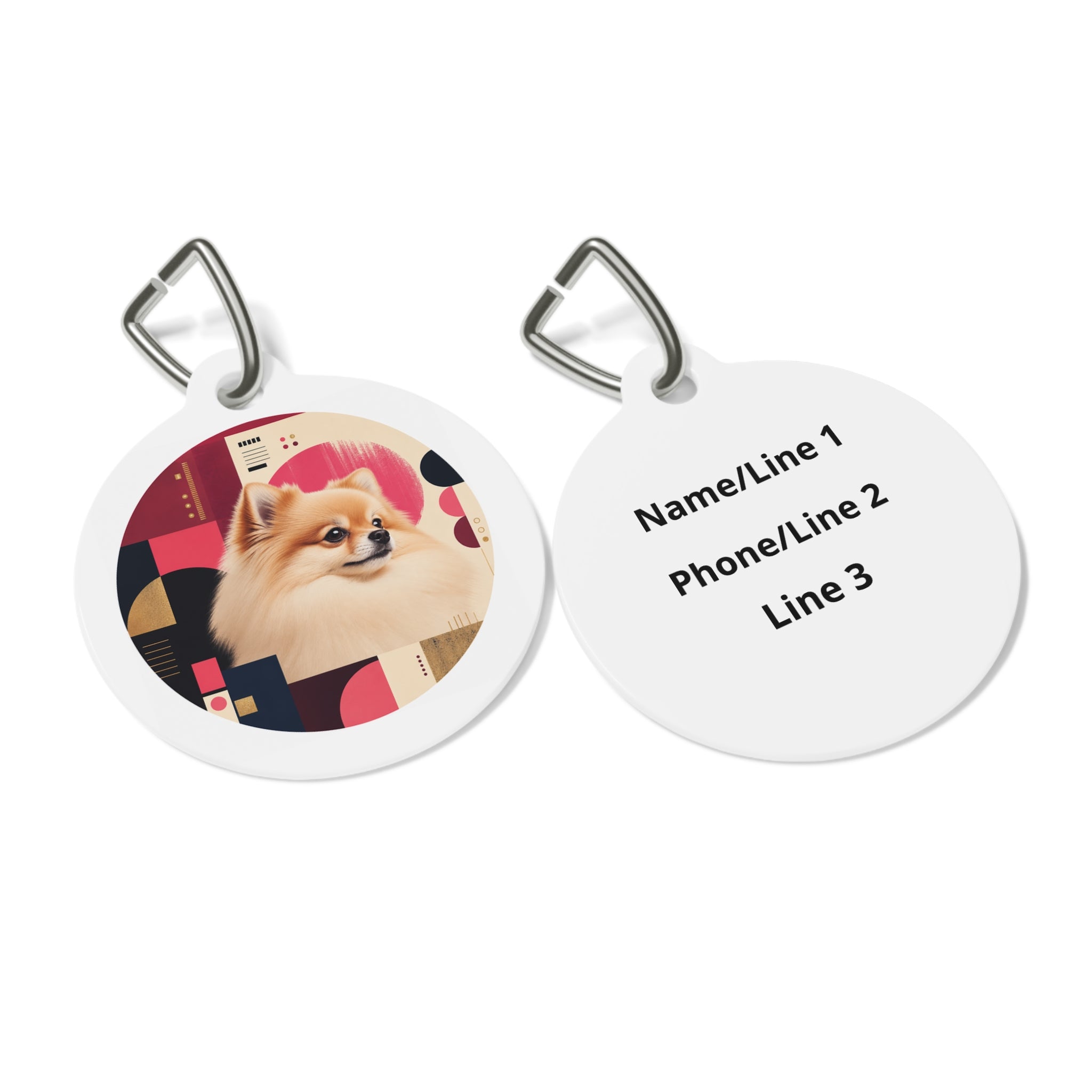 Pomeranian Mid-Century Modern Portrait Personalized Dog ID Tag