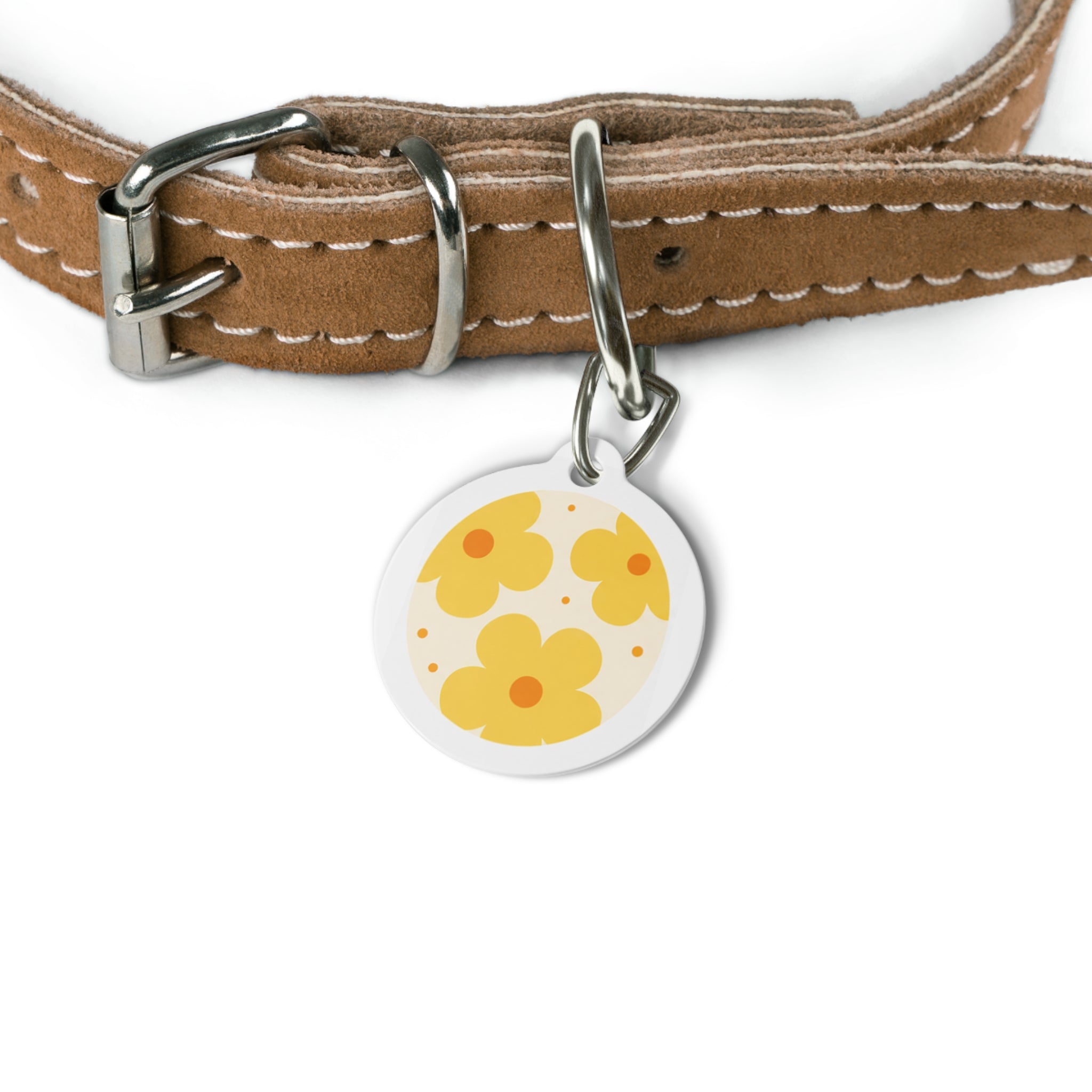 Mod Sunshine Flower Retro Floral Pattern Personalized Dog ID Tag