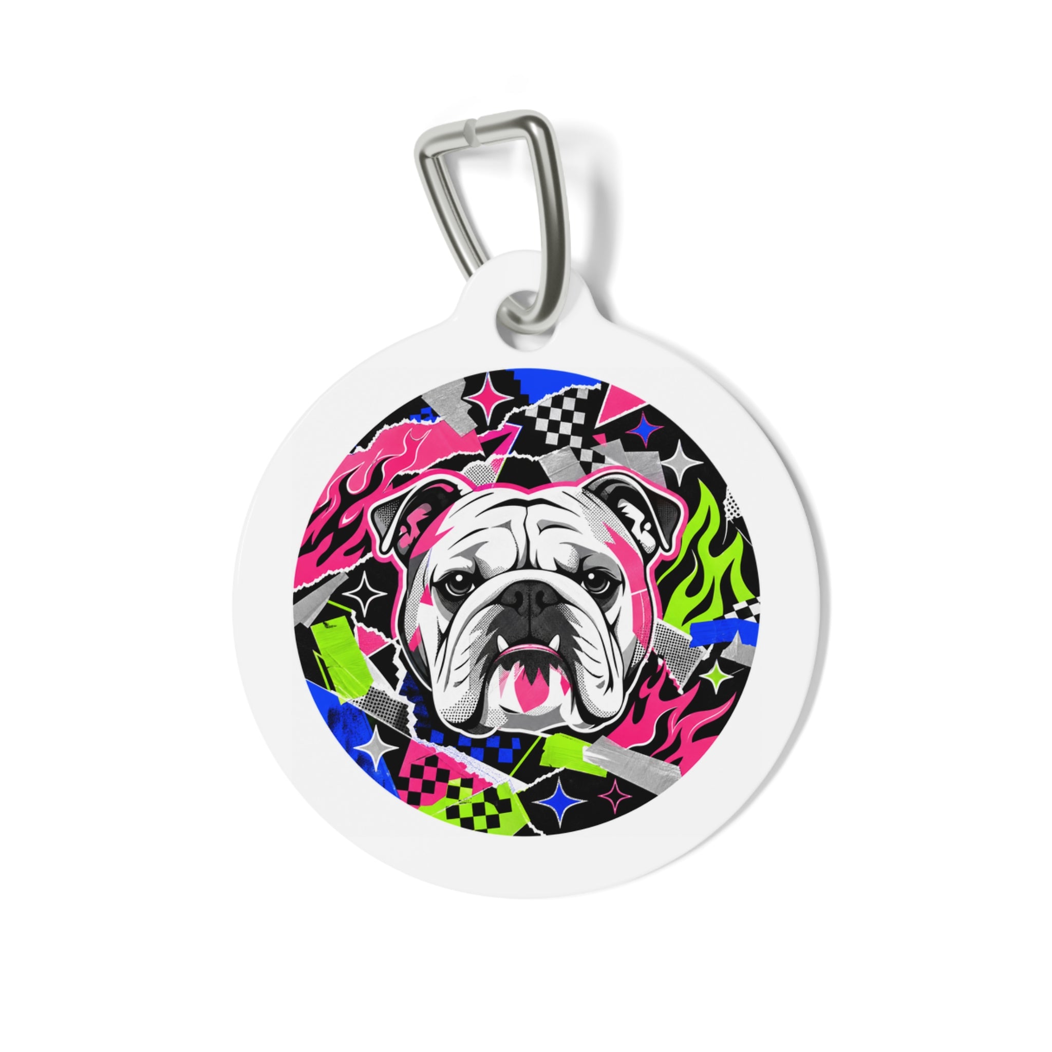 Bulldog Neon Rebel Street Art Personalized Dog ID Tag