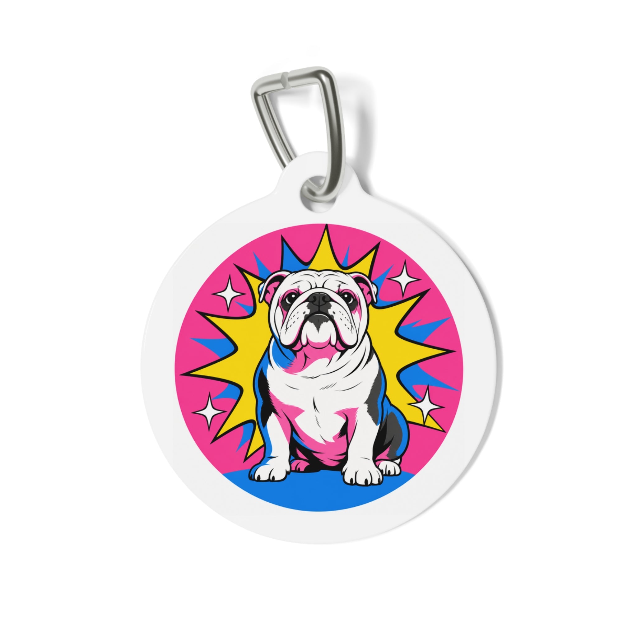 Bulldog Pink Comic Burst Personalized Dog ID Tag