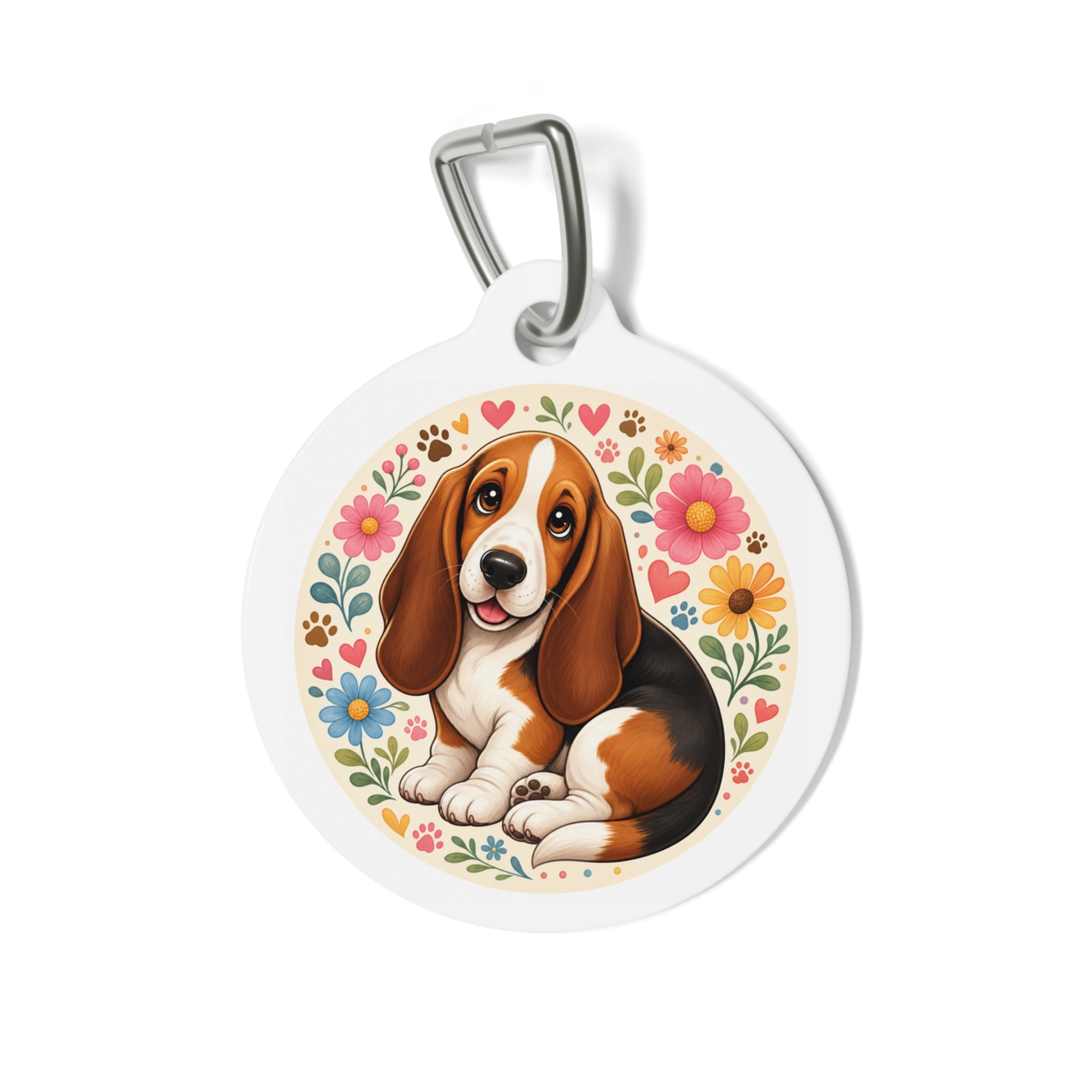Basset Hound Vibrant Flower Garden Personalized Dog ID Tag