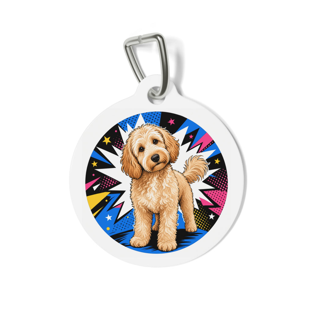 Etiqueta de identificación de perro Goldendoodle brillante, juguetón y personalizado