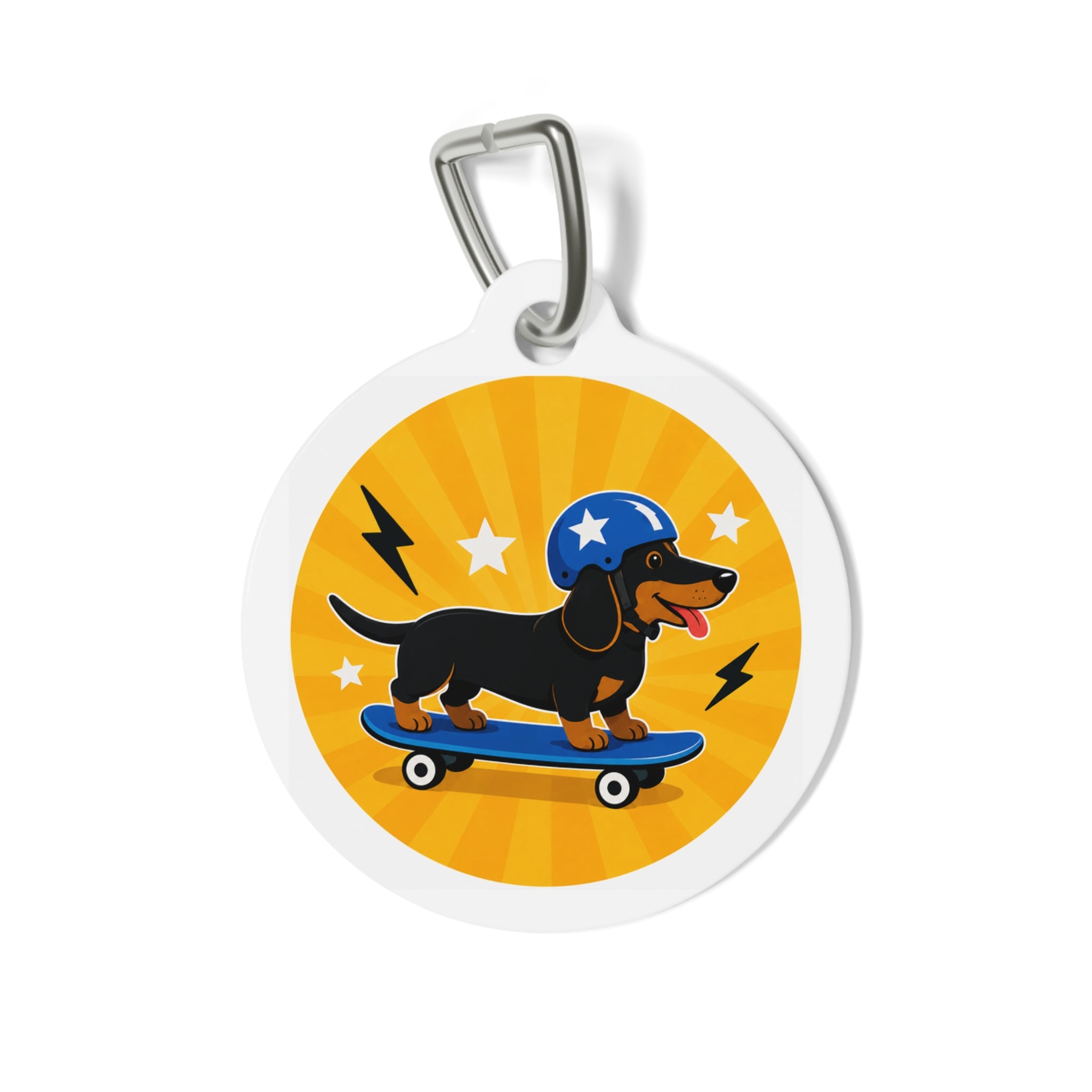 Skater Dachshund Energetic Sports Illustration Personalized Dog ID Tag