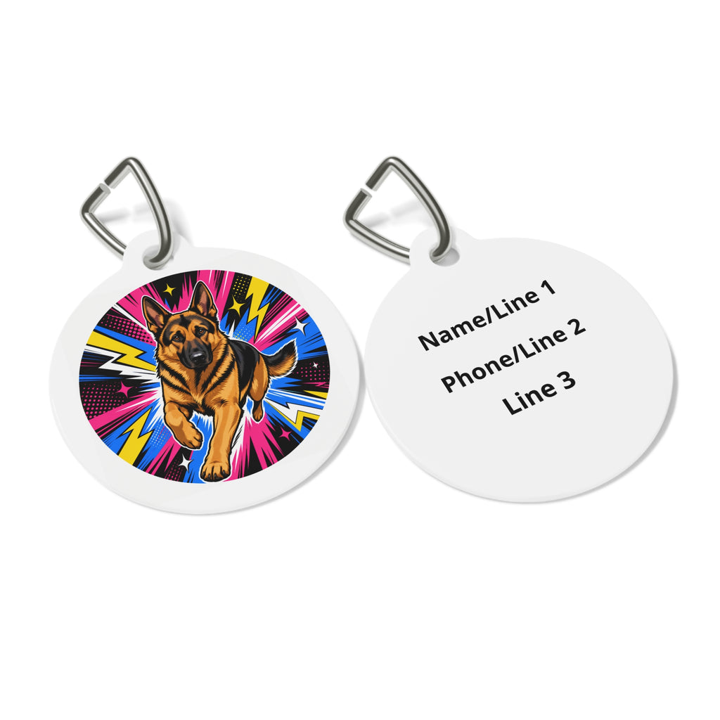 German Shepherd Superhero Comic Personalized Dog ID Tag
