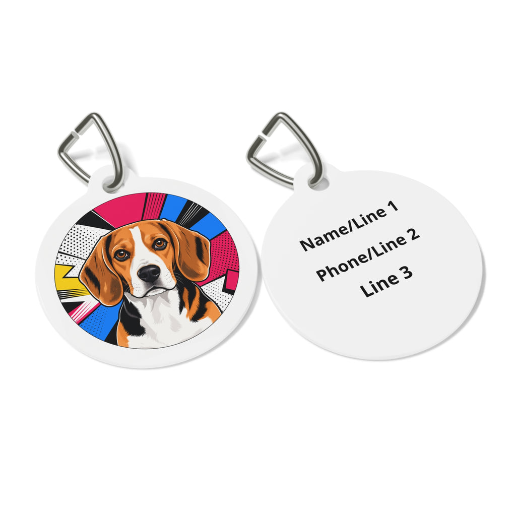 Beagle Comic Pop Portrait Personalized Dog ID Tag