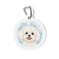 Etiqueta de identificación de perro personalizada con motivos botánicos en acuarela azul maltés