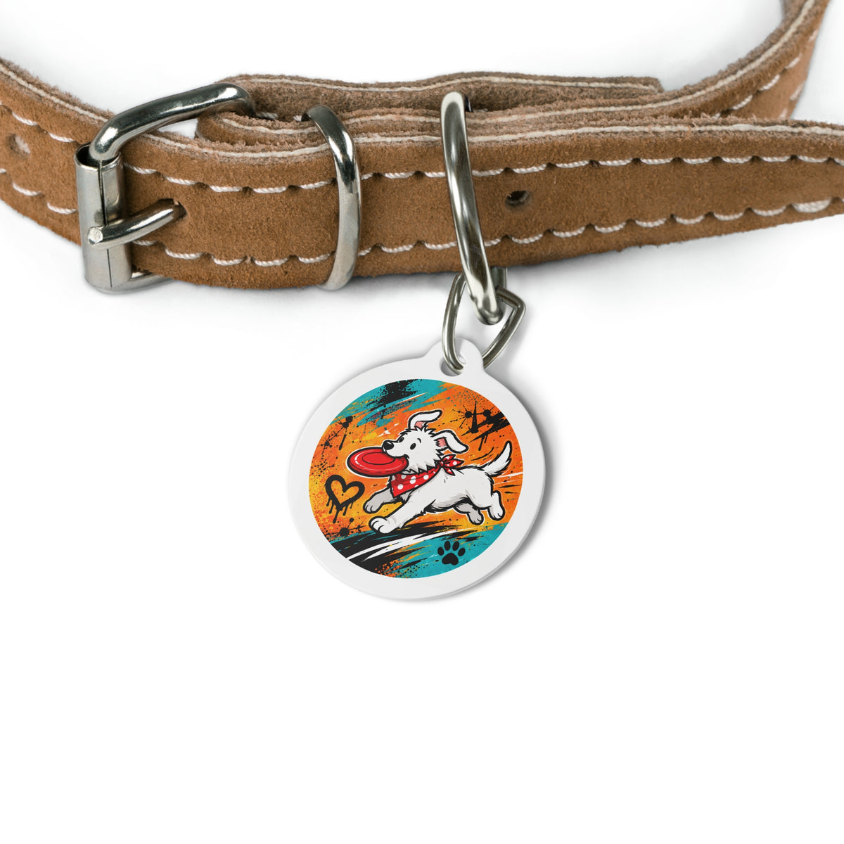 Flying Disc Pup Energetic Sports Illustration personalized dog ID tag product detail