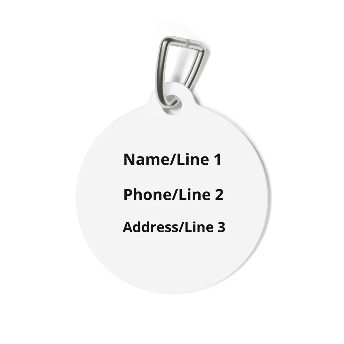 Back of French Bulldog Modern Retro dog ID tag with custom name and phone engraving