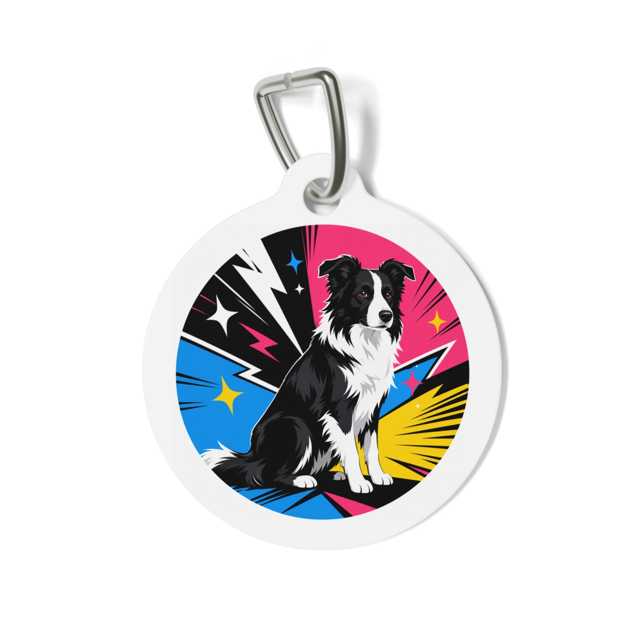 Border Collie Pop Hero Comic Personalized Dog ID Tag