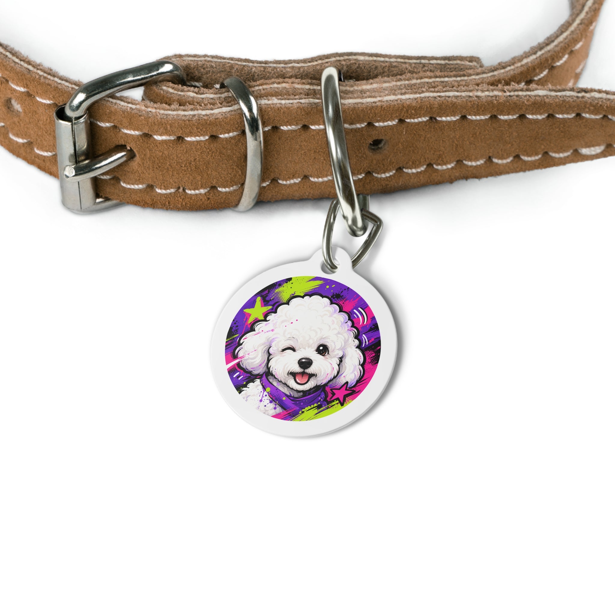Bichon Frise Colorful Portrait Personalized Dog ID Tag