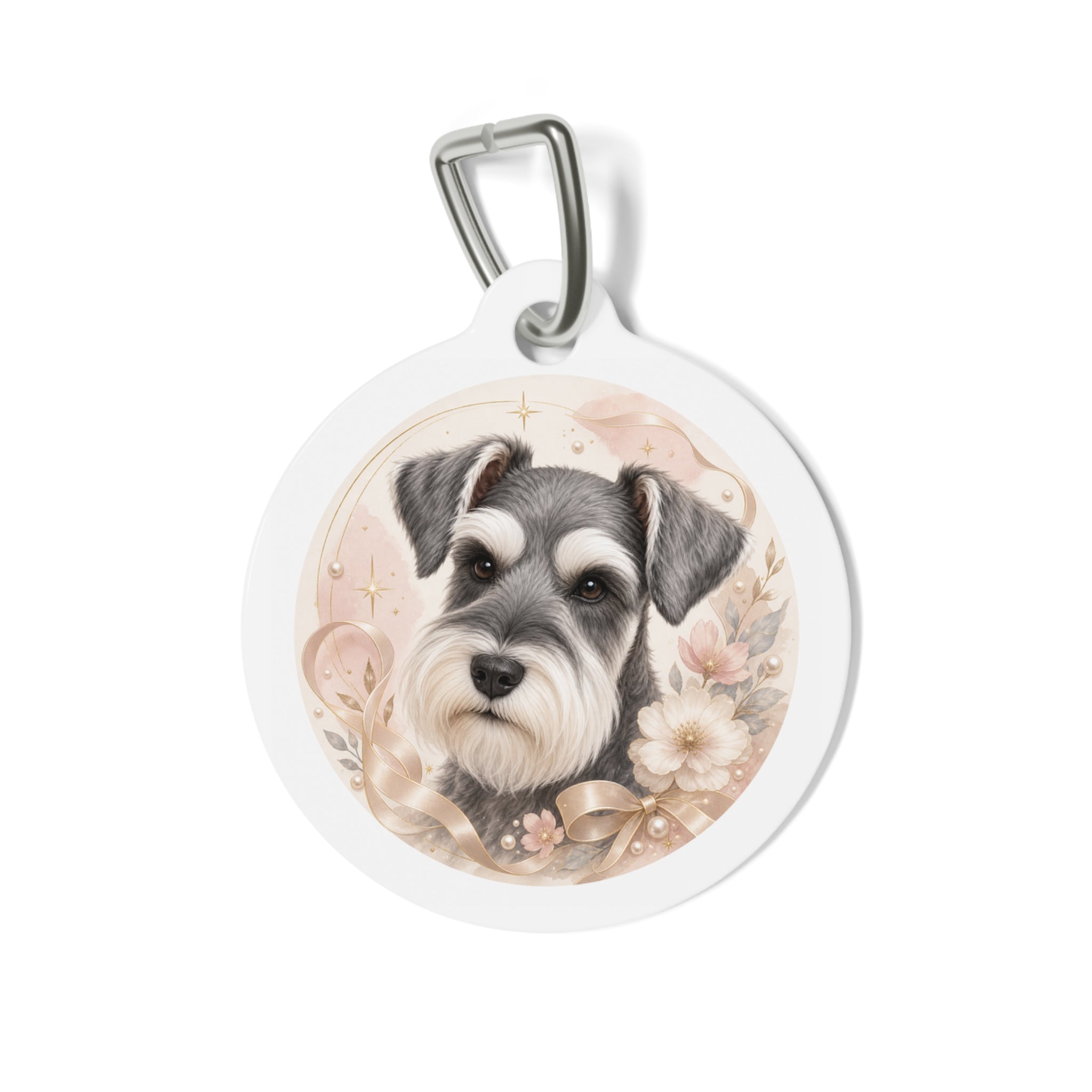 Miniature Schnauzer Blush Floral Watercolor Personalized Dog ID Tag