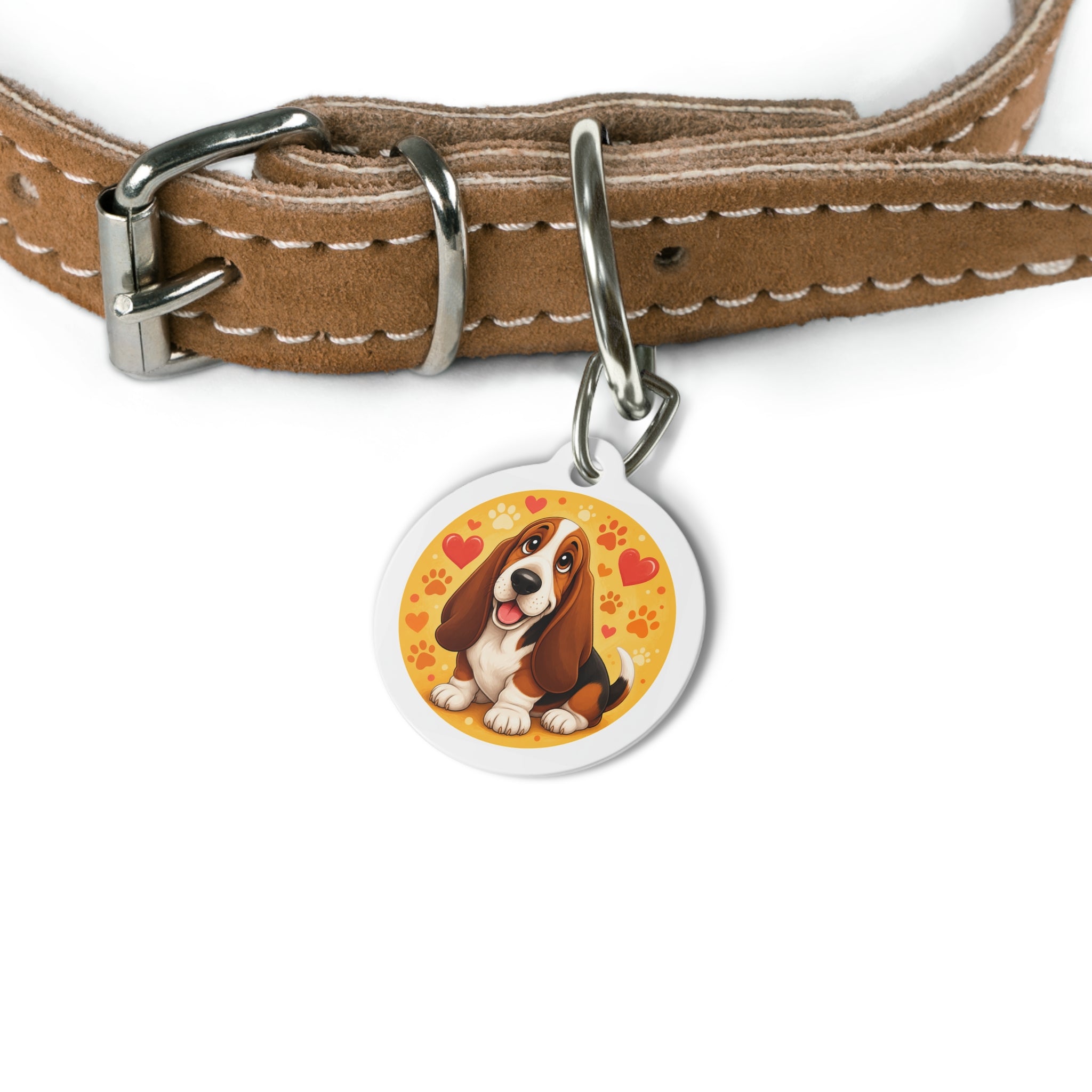 Basset Hound Heart & Flower Personalized Dog ID Tag