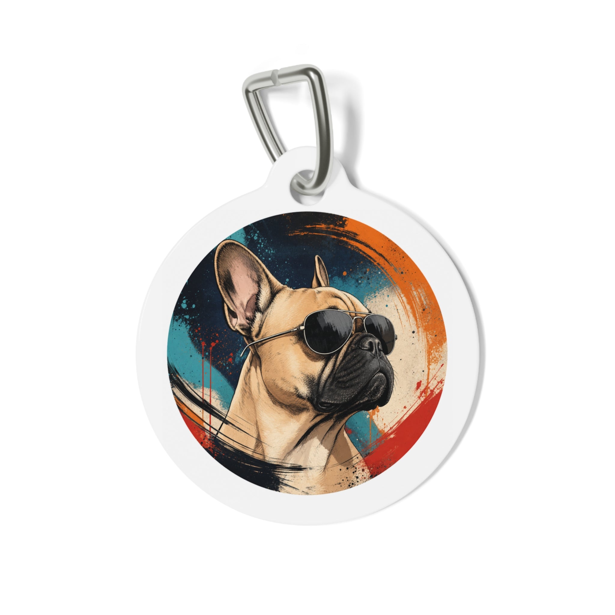 Etiqueta de identificación de perro personalizada con retrato de bulldog francés, vivaz y juguetón